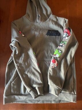 Nintendo Olive Crewneck Sweatshirt with Super Mario Sleeve Graphics